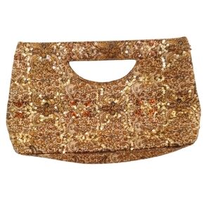 The Limited Women's Gold Bronze Paisley Sequin Clutch Purse